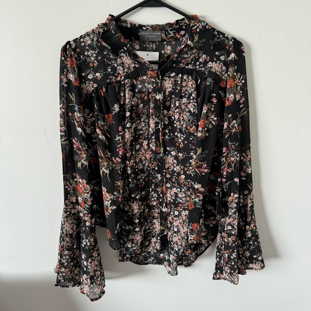 Shop Zoco Black Floral Button Down Blouse